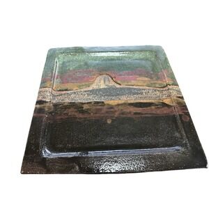 Studio Art Pottery Stoneware Square Always azvl 11" x 11" Platter Artist Signed